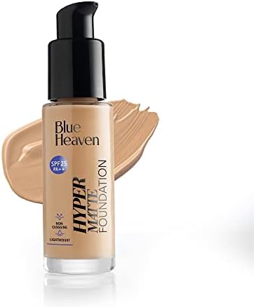Blue Heaven Hyper Matte Foundation for Face Makeup with SPF 25 PA++, Matte Finish, Light Weight Formula, Medium Coverage for All types of Skin, Cream 302-Honey Tan, 30ml