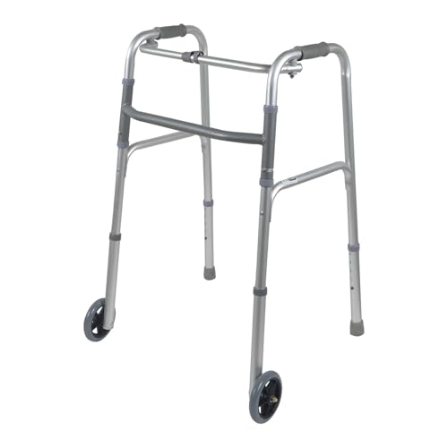 Eazy Folding Walking Frame with Wheels Lightweight Adjustable Walker for Elderly and Disabled Compact Folding Mobility Aid 2-Wheel Zimmer Frame