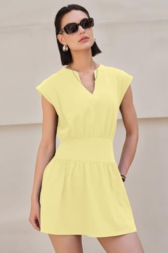 Image of LAMISSCHE Womens Summer Dress Sleeveless Mini Dress Flowy Vacation Beach Dresses Casual V Neck Elastic Waist Sundresses