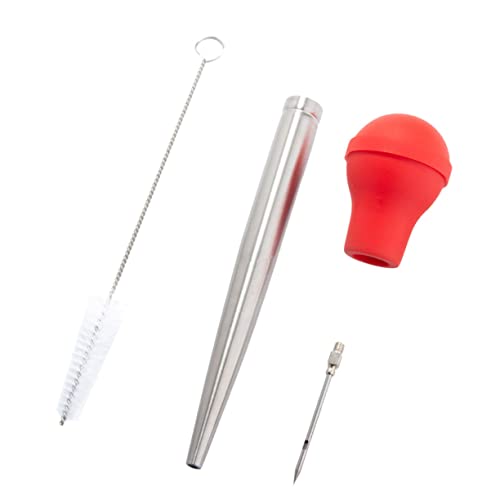 HOLIDYOYO 1set Turkey Baster Drip Oil Seasoning Tube for Barbecue for Injecting Marinade into Meat Includes Cleaning Brush for Easy Maintenance Red
