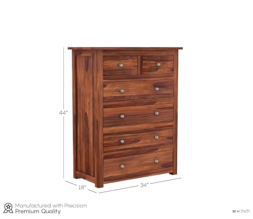 Image of Wooden Chest of Drawers for Living Room with 6 Drawer - Solid Wood Chest of Drawers Wooden Drawer Cabinet Chest of Drawer for Bedroom Storage Cabinet (Jamee, Honey Finish)