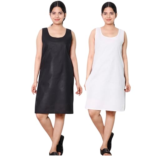 Image of KASANI Women's Camisole Cotton Long Knee-Length Sameej /Slip /Inner, Sleeveless, Pack of 2