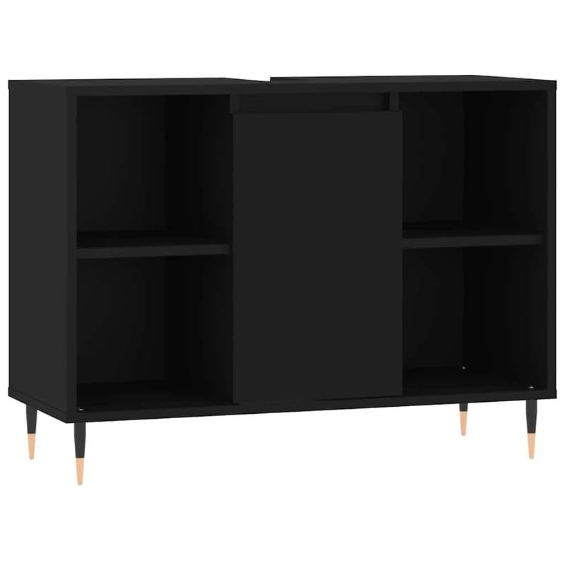 Eleganz Armario de baño negro 80 x 33 x 60 cm de madera y hierro – Armario de baño moderno con espacio de almacenamiento – Almacenamiento estable para el lavabo