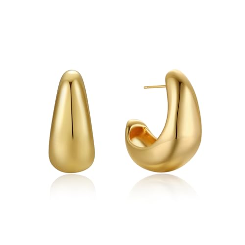 Image of FRUMOS 18K Gold Plated Chunky Hoop Earrings for Women Fashion Thick Gold Hoops Set Jewelry for Birthday Christmas Gifts