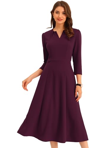 Image of Allegra K Womens 3 /4 Sleeve A-Line Business Work Formal Midi Dress