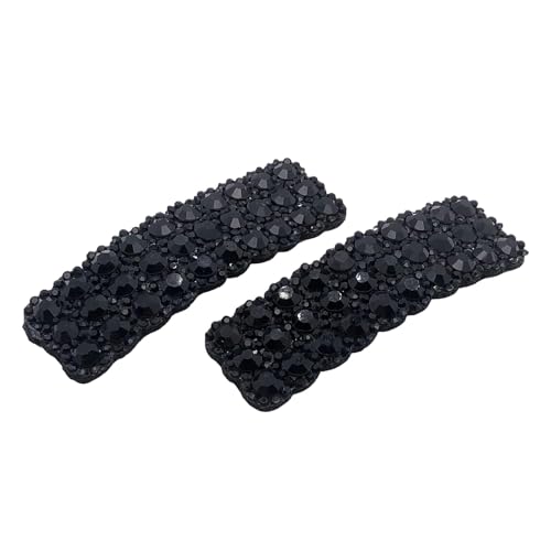 2 Pinzas para Cabello Rectangulares Negras con Piedras de Strass para Mujeres y Niñas, Clips y Broches de Peinado Coreanos