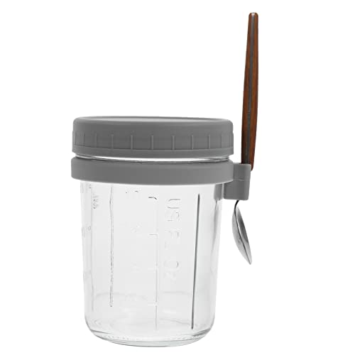 UTHCLO Taza de desayuno portátil avena recipiente minitaza hermético con tarro de desayuno taza de yogur de vidrio vasos de yogur de cereales taza de vidrio tazas claras páginas Gris