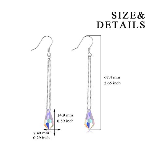Aoboco Sterling Silver Teardrop Dangle Drop Earrings - Aurora Borealis Crystals From Austria - Hypoallergenic French Hook Earrings - Fine Anniversary Birthday Jewelry Earrings Gifts For Women #TOP4