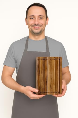 Image of Teakhaus Carving Board with Juice Groove - Small (S) Teak Wood Cutting Board 14 inchL x 10 inchW x 1 inch Thick - Lightweight, Sustainably Harvested & FSC Certified - Knife Friendly with Beeswax Oil Finish