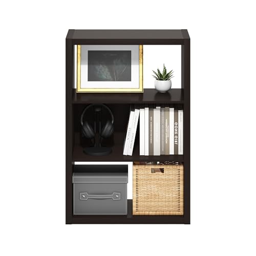 Image of Furinno Viola 3-Tier Book Shelf, Extra Thick Frame Bookshelf, Dark Oak | Open Shelf, Open Back Design, 11.3 inch x 23.2 inch x 35.9 inch, for Living Room, Bedroom, Home Office