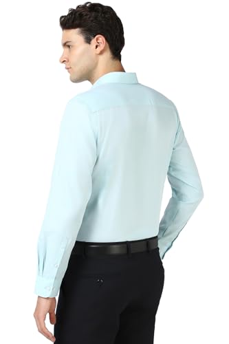 Image of Peter England Men's Premium Solid Herringbone Regular Fit Full Sleeve Formal Shirt | Wonder Fabric | Cotton Rich