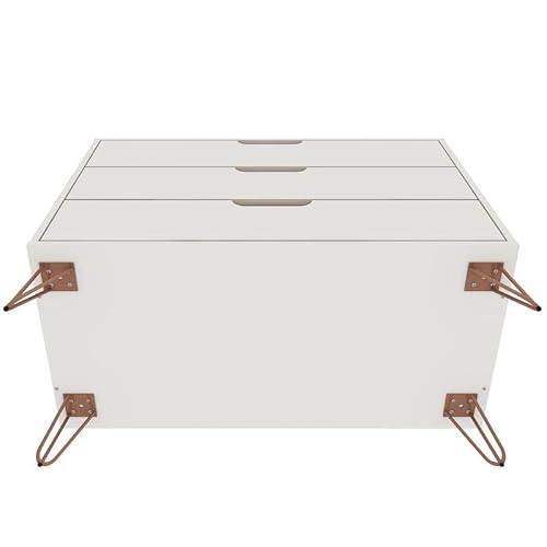 Manhattan Comfort Rockefeller Mid-Century Modern 3 Drawer Bedroom Dresser With Nightstand, Set Of 2, Off White/Nature #TOP6