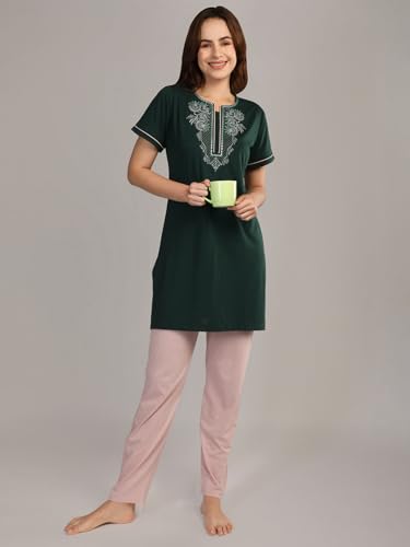 Image of Duchess Women's Cotton Embroided Long Length Night Suit Set