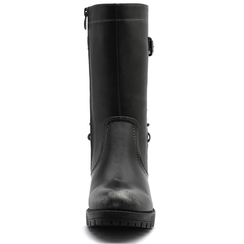 Image of GLOBALWIN Women's Biker Boots Lace up Back Mid Calf Motorcycle Fashion Festival Boots Combat Riding Military Boots for Women