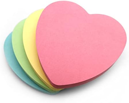 Evergreen Goods 4 Pads Heart Shaped Pastel Coloured Sticky Post Notes | Removable Adhesive Assorted Colours (Yellow, Pink, Blue, Green) | 100 sheets per pad - 76x76mm (3"x3") | Reminders, To-Do, Memo