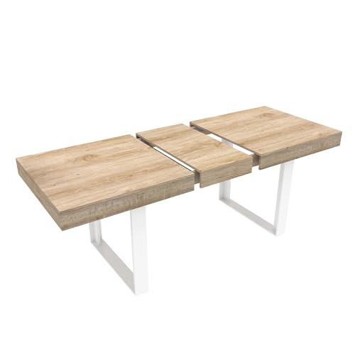 Image of 78.74 inch Extendable Dining Table for 6 8 10 Person, Farmhouse Expandable Dining Table Large Rectangle Wooden Expanding Table with White Legs for Kitchen Dining Room Conference Small Space, Oak