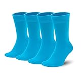 Sakusock Men's Colorful Combed Cotton Crew Socks – Dress Neon Vivid Color Crazy Fashion Socks 4-PACK (7-10, Blue)