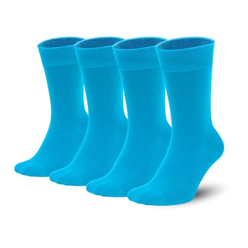 Sakusock Men's Colorful Combed Cotton Crew Socks – Dress Neon Vivid Color Crazy Fashion Socks 4-PACK (7-10, Blue)