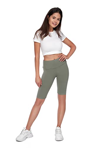 Image of SOFTSAIL High Waisted Cycling Shorts Women I Ladies Short Leggings Sport Gym Yoga Bike Shorts I Tummy Control Waistband Workout Short Leggings I Stretchy Breathable 1/2 Leggings I Sizes M-6XL Khaki