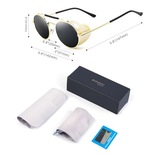 Image of RONSOU Steampunk Style Round Vintage Polarized Sunglasses Retro Eyewear UV400 Protection Matel Frame