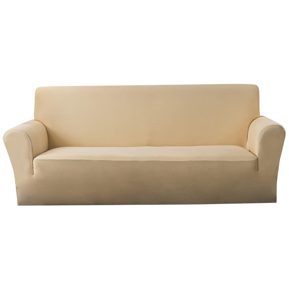 Super Soft Sofa Cover, 1/2/3/4 Seater Full Cover Sofa Protective Cover, All Seasons, with Non-slip Foam Stick (4 Seater,Beige)