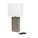 Elegant Designs LT1053-GRY Modern Leather Table Lamp with USB and White Fabric Shade, Grey (Pack of 1)