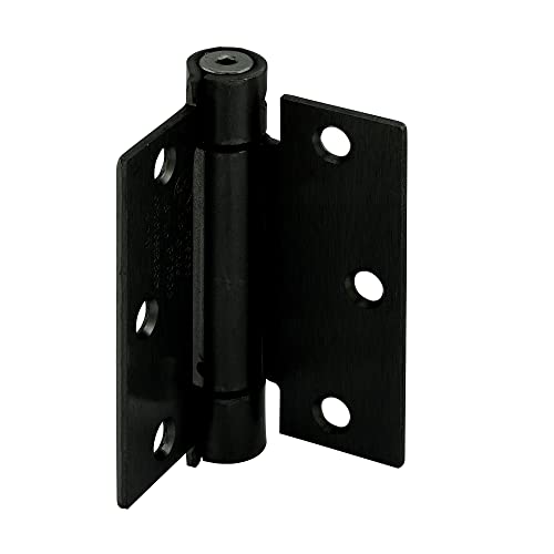 Prime-Line Products U 1158283 Door Hinge Commercial Ul Adjustable Self-Closing Spring Hinge, 3-1/2 X 3-1/2 In. With Square Corners, 3 Holes Per Leaf With Screws, Matte Black.106 In. Ga. (3 Pack) #TOP26
