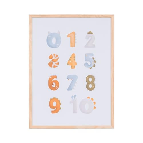 Bi-Office Dino Numbers Magnetic Board, 600 x 450 mm, Printed Lacquered Steel Surface, Pine Frame
