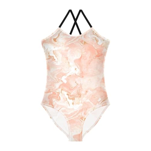 Rose Gold Abstract Elegant Metallic Kids Girls 1-Piece Bathing Suit Beach Swimwear Adjustable Strap Quick-Dry