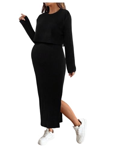 SHENHE Women's Maternity Ribbed 2 Piece Outfits Long Sleeve Crop