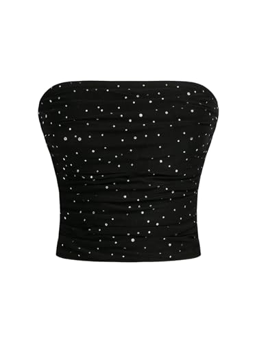 Floerns Women's Rhinestone Sleeveless Bandeau Party Corset Strapless Tube Top