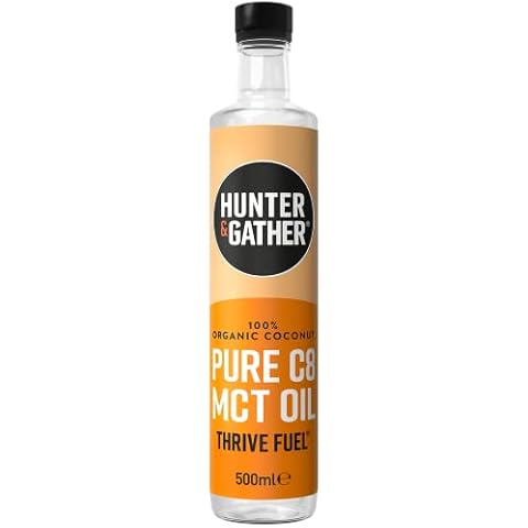Hunter & Gather Reines C8 MCT Öl 500 ml | Dreifache Wasserdampfdestillation aus 100% iger Bio-Kokosnuss | Keto, Low Carb & Paleo Cover