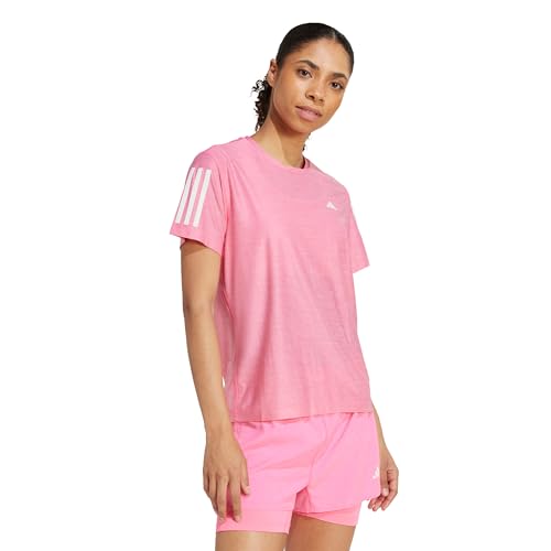 adidas Camiseta feminina Own The Run, Rosa lúcido/branco, PP