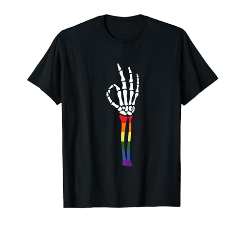 Bandera de esqueleto de orgullo gay LGBT-Q Ally Rainbow Flag Hombres Mujeres Camiseta
