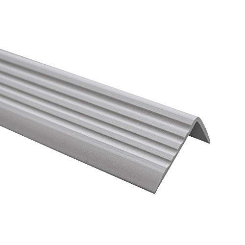TMW Profiles PVC Bullnose Stair Nosing 40mm × 25mm – Self-Adhesive – Anti-Slip, 1.18m (Silver)