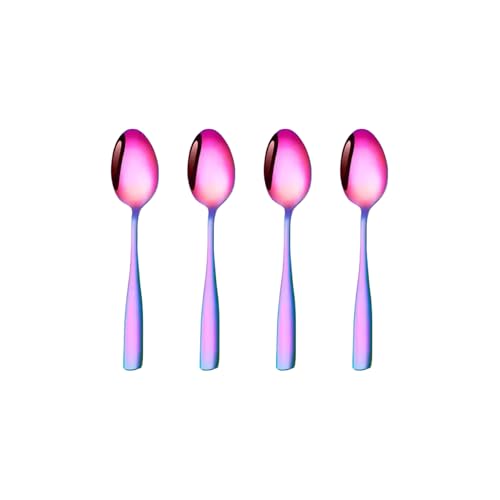 Image of 6.4 inch Rainbow Dessert Spoons Set of 4 - Food-Grade 18 /8 Stainless Steel Teaspoons, Durable Mirror Polished Silverware Spoons, Perfect for Home, Restaurant, and Gifting