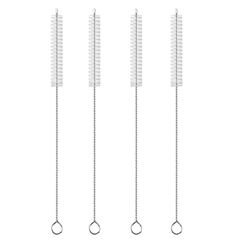 4 Pack Straw Cleaner Brush, Reusable Metal Handles Straw Cleaner Brush Extra Long for Stanley Mug 40, 30, 20 oz, 10mm Wide for Sippy Cup, Water Bottle and Tubes (Clear+Clear)