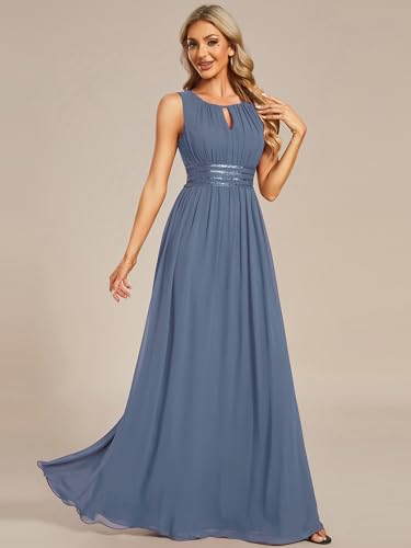 Image of Ever-Pretty Women's Chiffon Sleeveles Summer Formal Wedding Guest Dresses Ruched A Line Hollow Out Crew Neck Bridesmaid Dress
