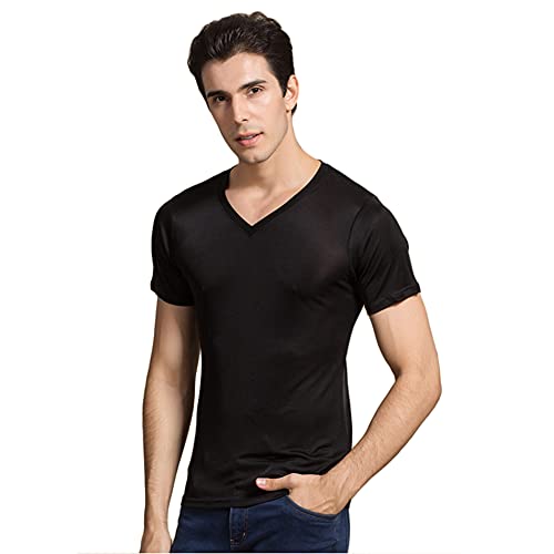 Zylioo Men's Mulberry Silk V-Neck T-Shirts Short Sleeve Undershirts Slim-Fit Tank Top3