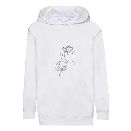 Sweat à capuche enfant mains prie line art en coton premium doux