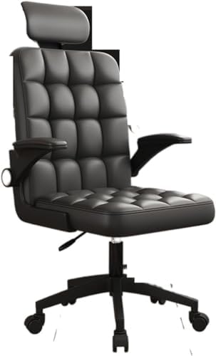 Office Chair, Computer Chair Home Office Chair Rotating Backrest Conference Long Sitting Gaming Chair Chair (Color : Black-Leather)