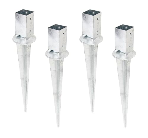 Alberts Set di 4 manicotti a terra 208103, per pali in legno quadrato, con pentola regolabile, zincato a caldo, 71 x 71 mm, lunghezza totale 750 mm