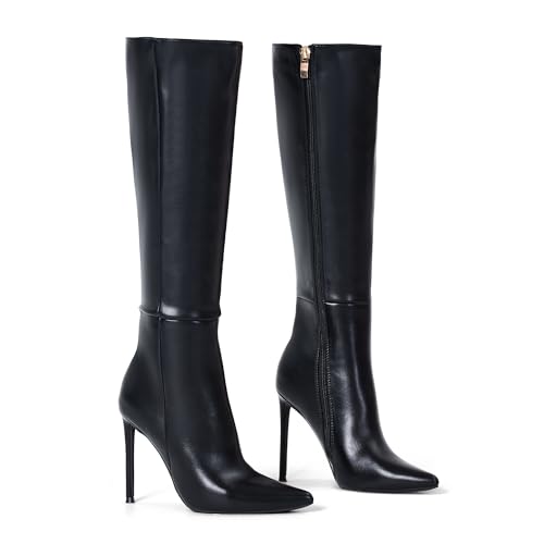 Elisabet Tang 4 inch Women's Knee High Long Boots, Stiletto Tall Pointed Toe Heeled Boot Leather Suede Comfortable Sexy4