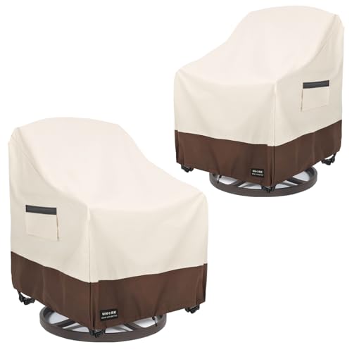 UNARK Outdoor Swivel Chair Covers Waterproof 2 Pack Outdoor Chair Covers Patio Furniture Cover for Deck Patio Swivel Chair Heavy Duty 30 W x 34 D x 36 H inches Beige and Brown