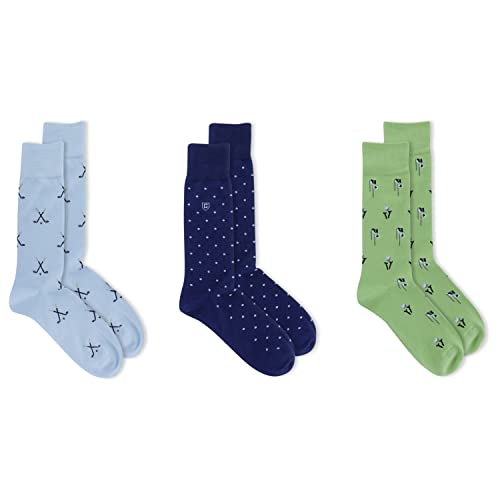 Chaps Men's Casual Fashion Cushioned Crew Socks-3 Pair Pack-Classic Designs with Stretch Blend, Golf Clubs and Flags, 6-12