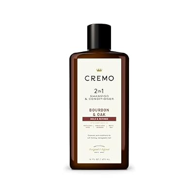Cremo Bourbon & Oak 2-in-1 Shampoo & Conditioner, Barber Grade Quality That Moisturizes and Cleanses All Hair Types, 16 Fl Oz