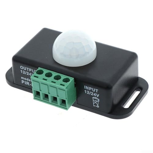 Interruptor inteligente de control de movimiento infrarrojo para iluminación LED a 12/24 voltios CC con ajustes personalizables