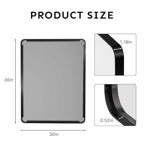 Image of 36 inchx30 inch Bathroom Vanity Mirror for Wall Aluminum Framed Farmhouse Rectangle | Anti-Rust, HD Reflection Anti-Desilvering, Distortion Free, Tempered and Shatter-Proof Wall Mounted Mirror, Black