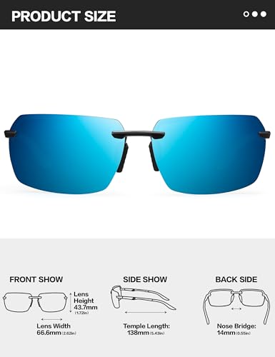 Image of BIRCEN Mens Polarized Sunglasses for Driving: Rimless UV Protection Sun Glasses with Al-Mg Frame for Fishing Traveling Golf