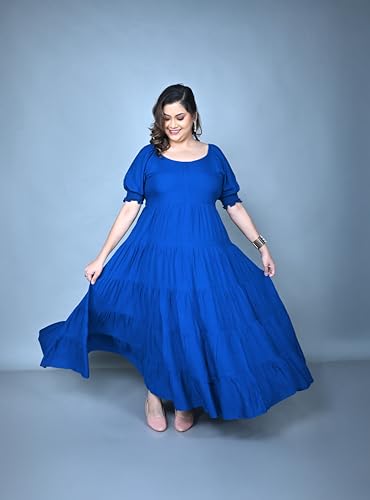 Image of Plus Size Women's Ruffle Tiered Maxi Dress with Puff Sleeves, Flowy A-Line Fit & Smocked Sleeve Detail for Casual, Party & Evening Look